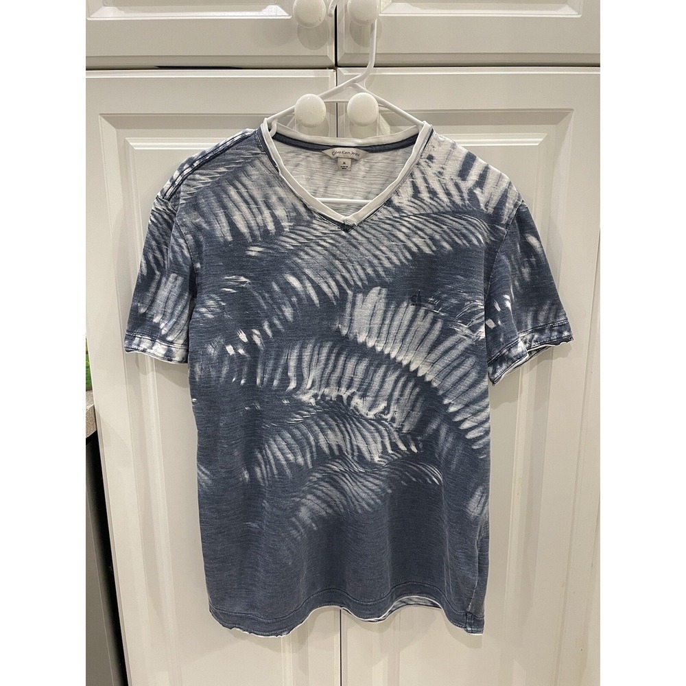 Calvin Klein Jeans ck T Shirt Blue Palm Frond Pattern Size Medium M